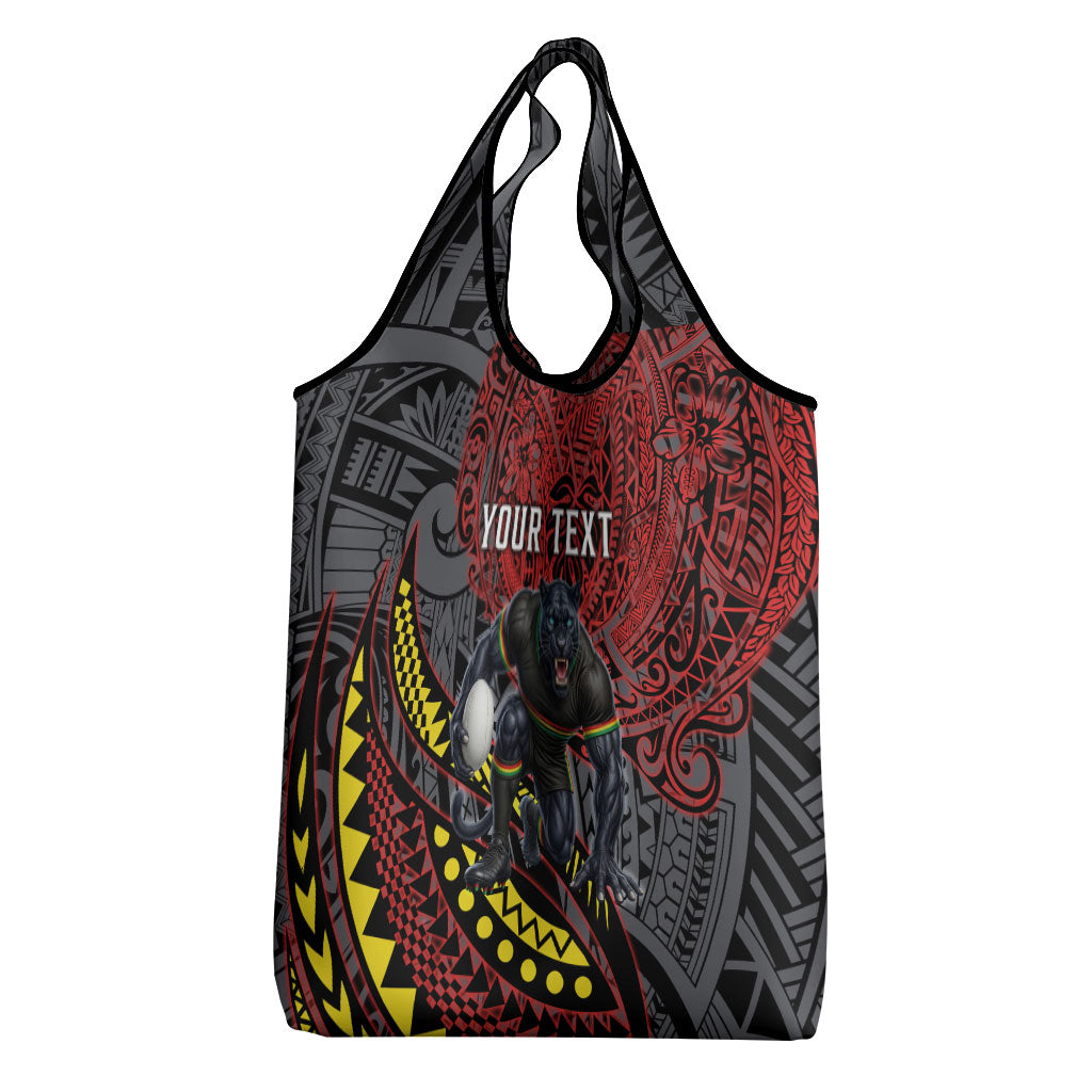 Personalised Penrith Panthers Grocery Bag Polynesian Tribal Art Style With Fierce Panther Mascot