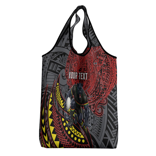 Personalised Penrith Panthers Grocery Bag Polynesian Tribal Art Style With Fierce Panther Mascot