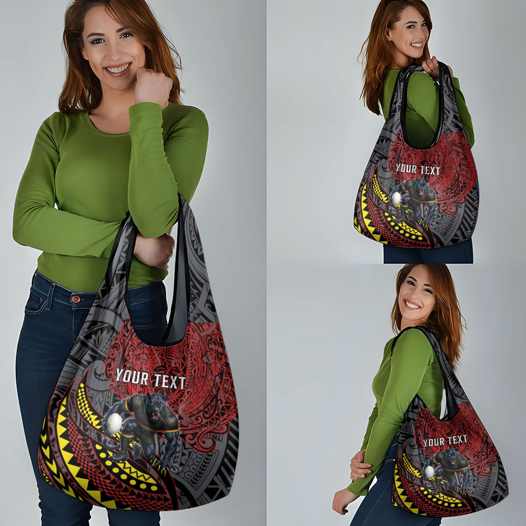 Personalised Penrith Panthers Grocery Bag Polynesian Tribal Art Style With Fierce Panther Mascot