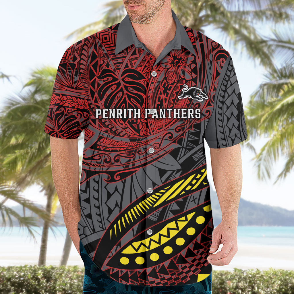 Personalised Penrith Panthers Hawaiian Shirt Polynesian Tribal Art Style With Fierce Panther Mascot