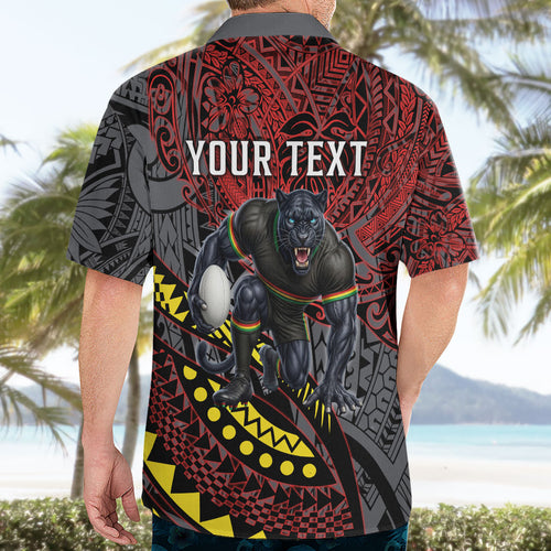 Personalised Penrith Panthers Hawaiian Shirt Polynesian Tribal Art Style With Fierce Panther Mascot