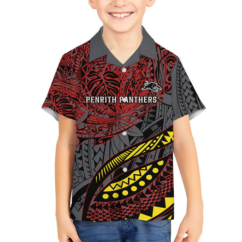 Personalised Penrith Panthers Hawaiian Shirt Polynesian Tribal Art Style With Fierce Panther Mascot