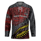 Personalised Penrith Panthers Hockey Jersey Polynesian Tribal Art Style With Fierce Panther Mascot