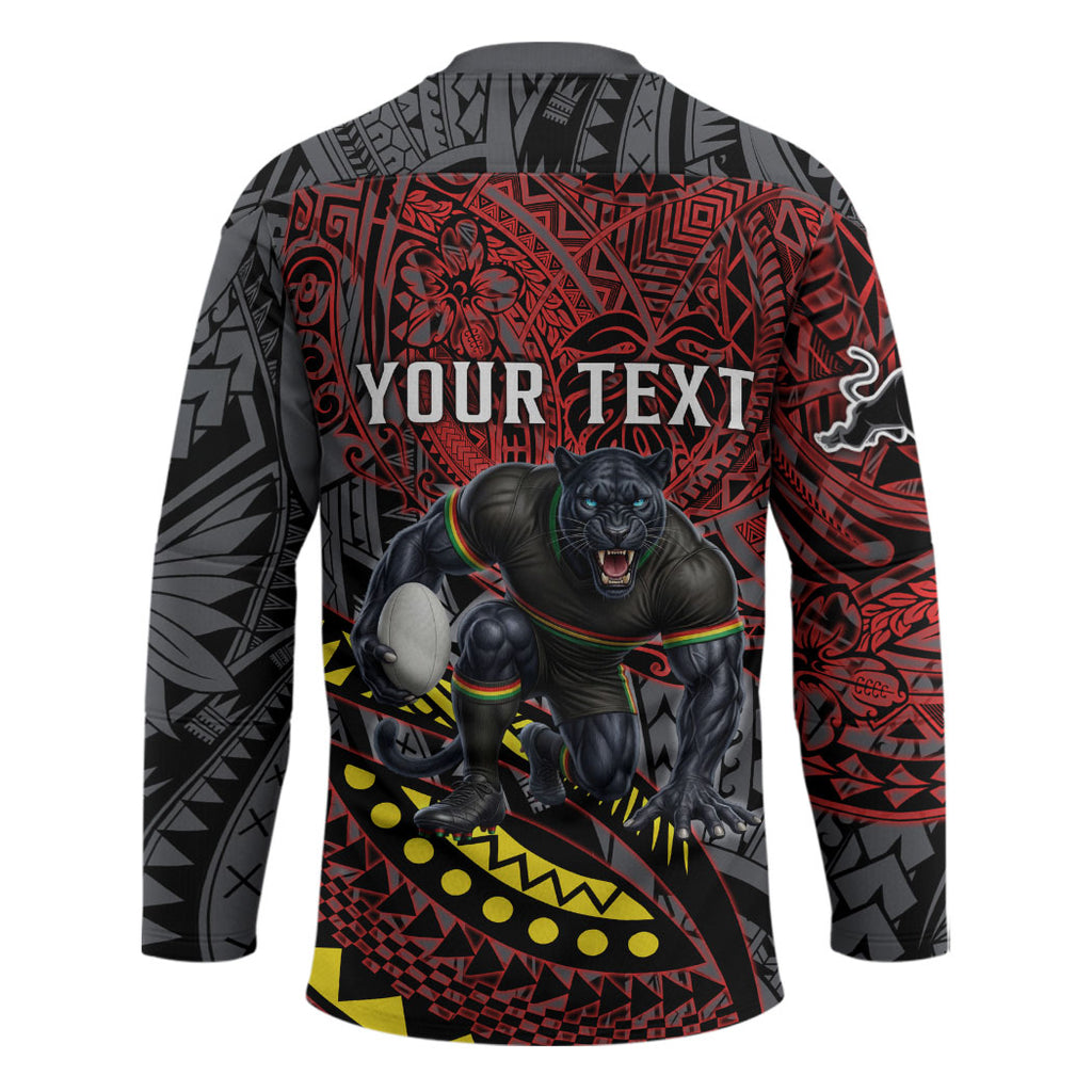 Personalised Penrith Panthers Hockey Jersey Polynesian Tribal Art Style With Fierce Panther Mascot