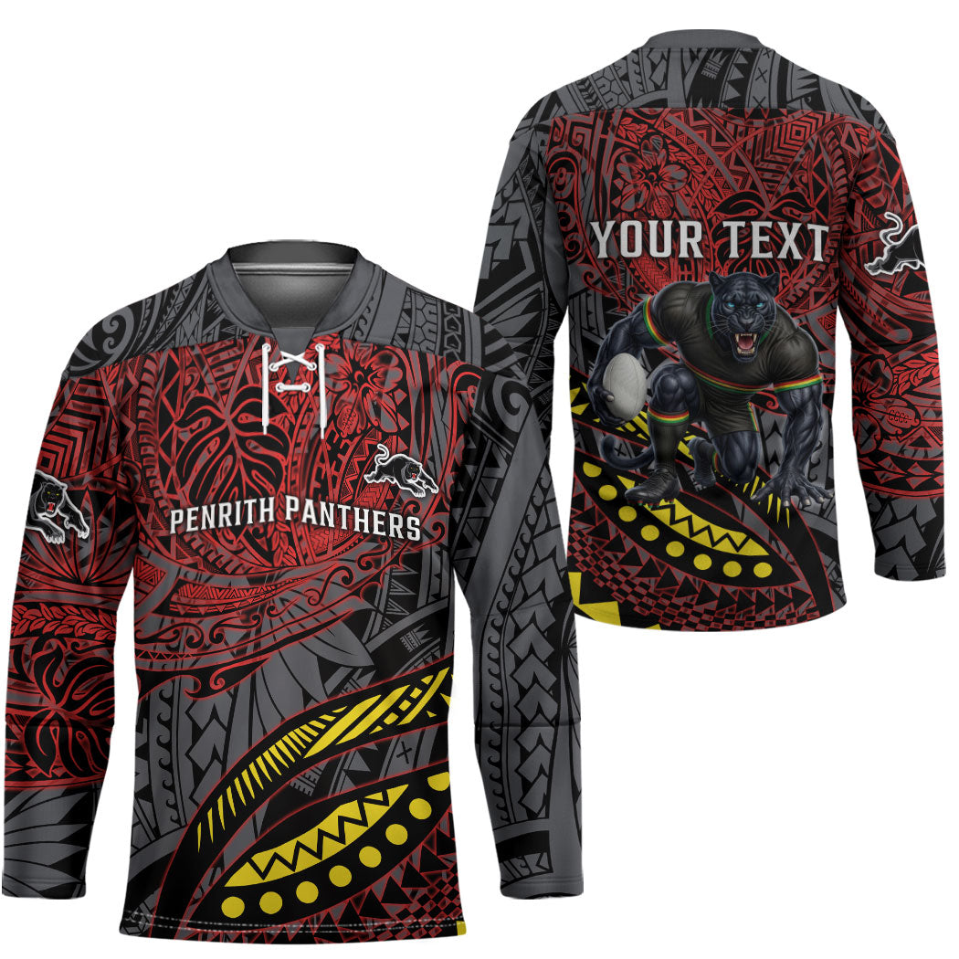 Personalised Penrith Panthers Hockey Jersey Polynesian Tribal Art Style With Fierce Panther Mascot