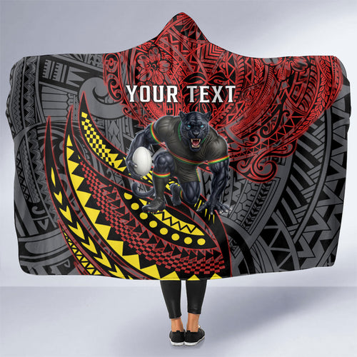 Personalised Penrith Panthers Hooded Blanket Polynesian Tribal Art Style With Fierce Panther Mascot