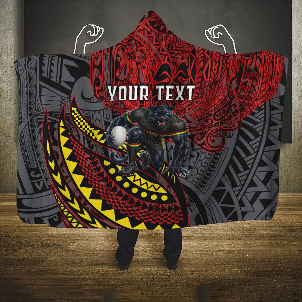 Personalised Penrith Panthers Hooded Blanket Polynesian Tribal Art Style With Fierce Panther Mascot