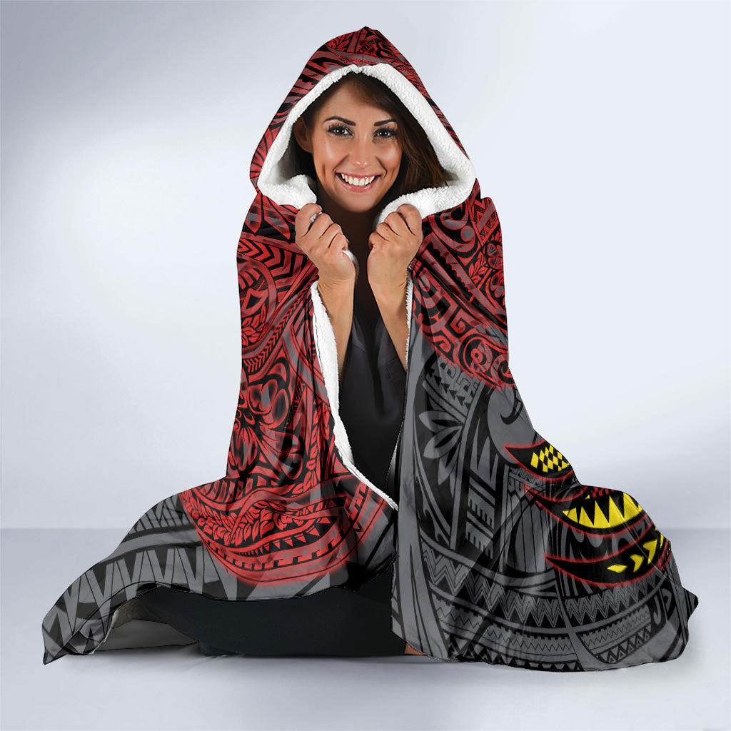 Personalised Penrith Panthers Hooded Blanket Polynesian Tribal Art Style With Fierce Panther Mascot