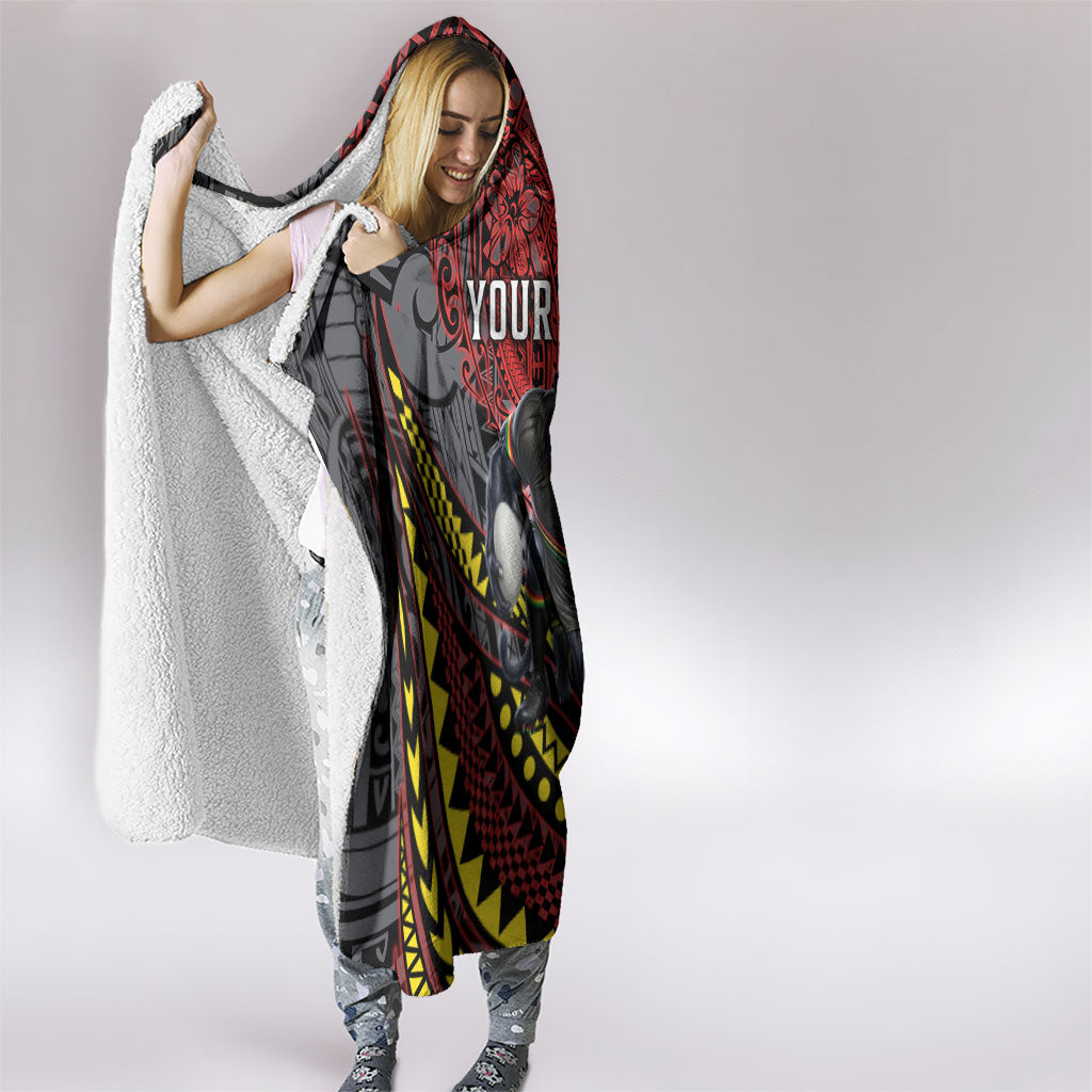 Personalised Penrith Panthers Hooded Blanket Polynesian Tribal Art Style With Fierce Panther Mascot
