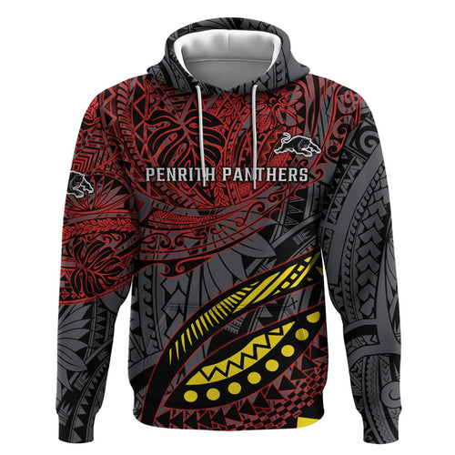 Personalised Penrith Panthers Hoodie Polynesian Tribal Art Style With Fierce Panther Mascot