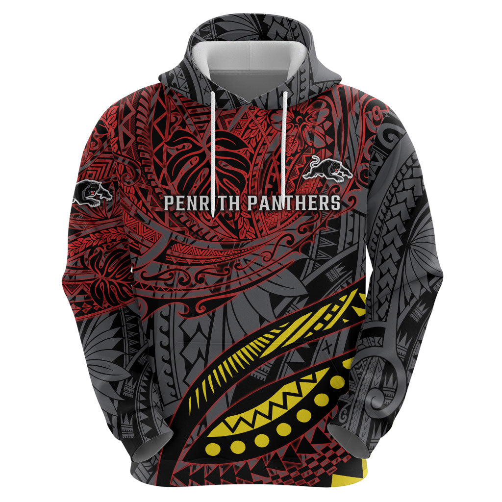 Personalised Penrith Panthers Hoodie Polynesian Tribal Art Style With Fierce Panther Mascot