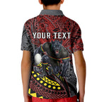 Personalised Penrith Panthers Kid Polo Shirt Polynesian Tribal Art Style With Fierce Panther Mascot