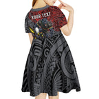 Personalised Penrith Panthers Kid Short Sleeve Dress Polynesian Tribal Art Style With Fierce Panther Mascot