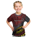 Personalised Penrith Panthers Kid T Shirt Polynesian Tribal Art Style With Fierce Panther Mascot