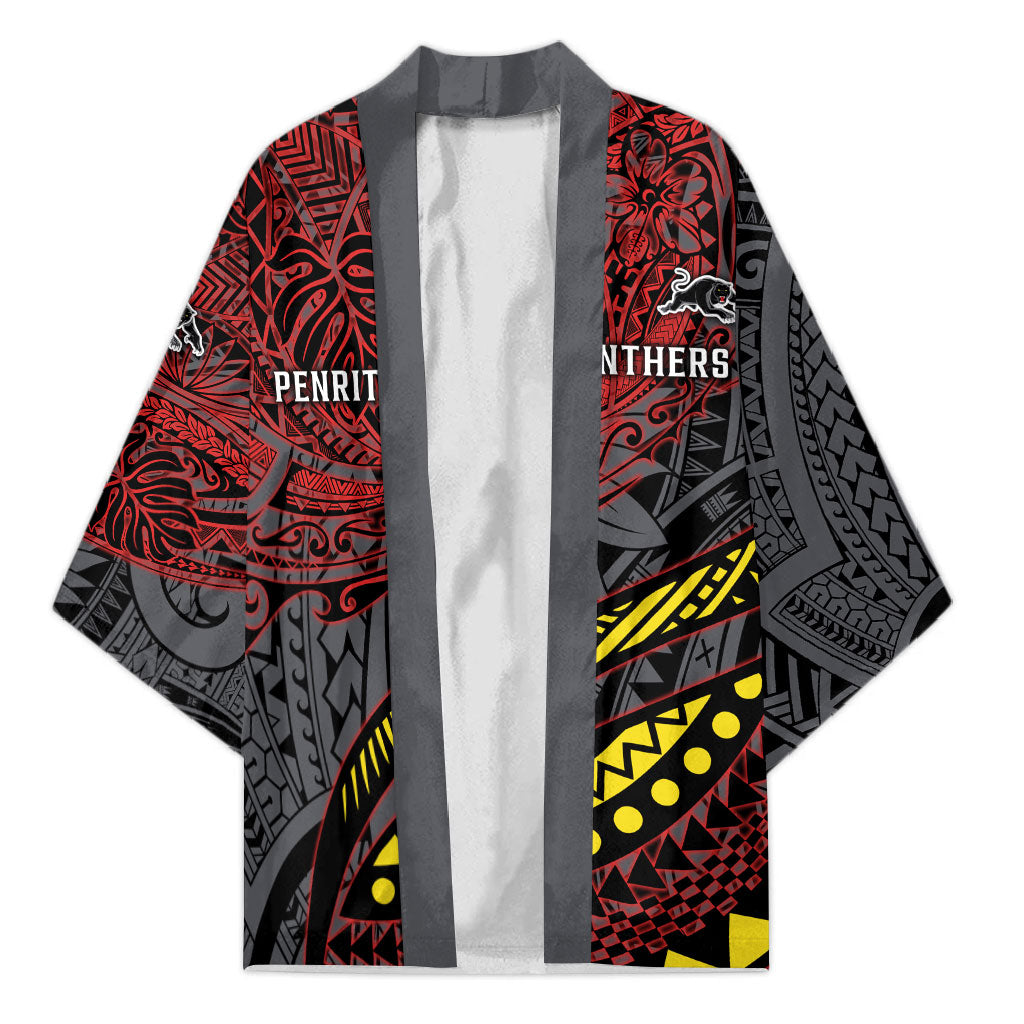Personalised Penrith Panthers Kimono Polynesian Tribal Art Style With Fierce Panther Mascot