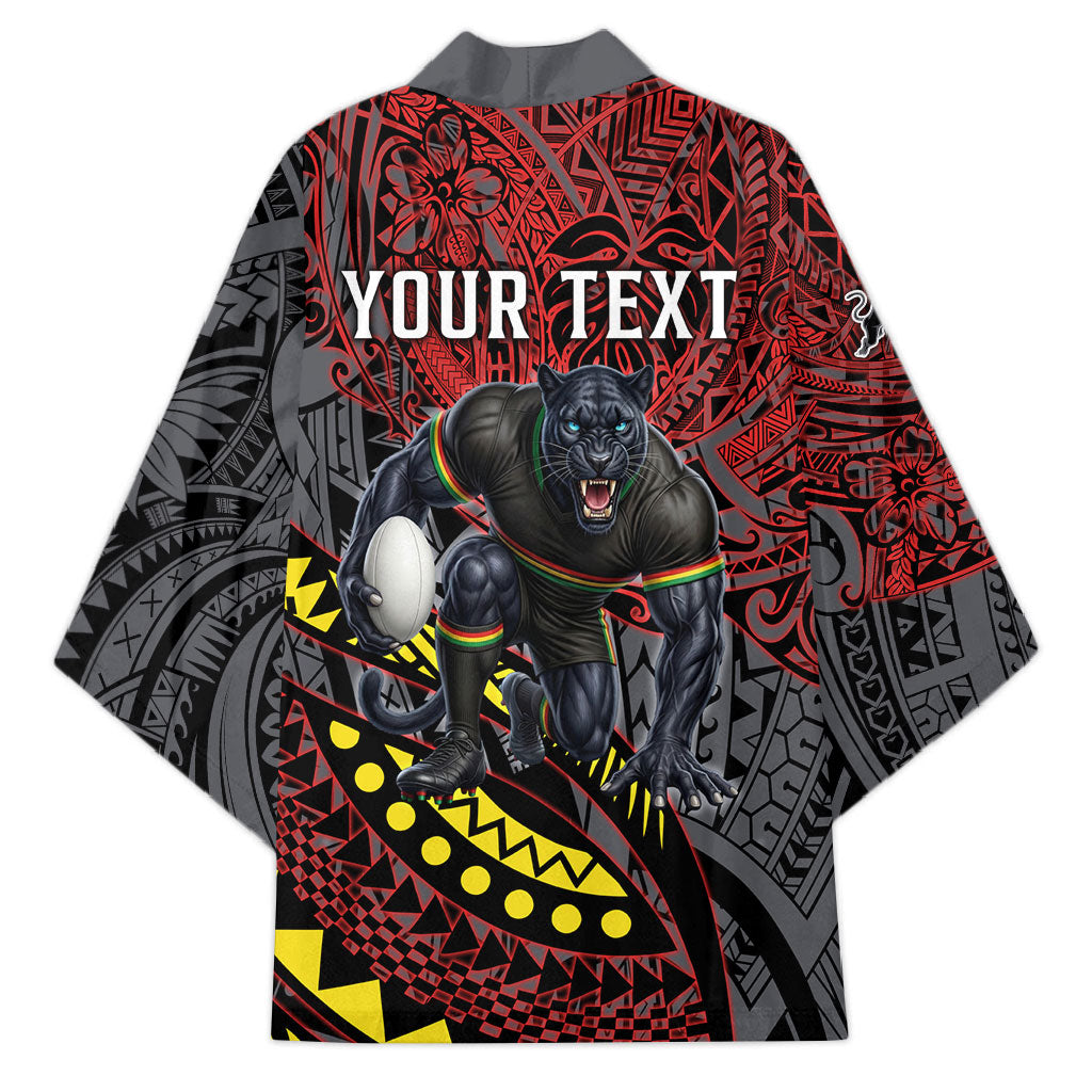 Personalised Penrith Panthers Kimono Polynesian Tribal Art Style With Fierce Panther Mascot