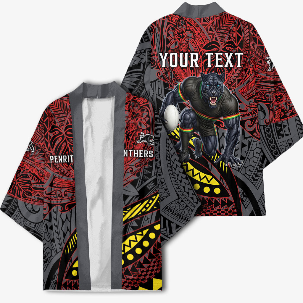 Personalised Penrith Panthers Kimono Polynesian Tribal Art Style With Fierce Panther Mascot