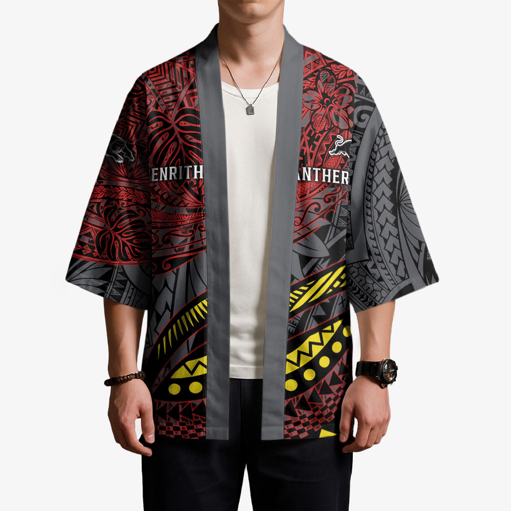 Personalised Penrith Panthers Kimono Polynesian Tribal Art Style With Fierce Panther Mascot