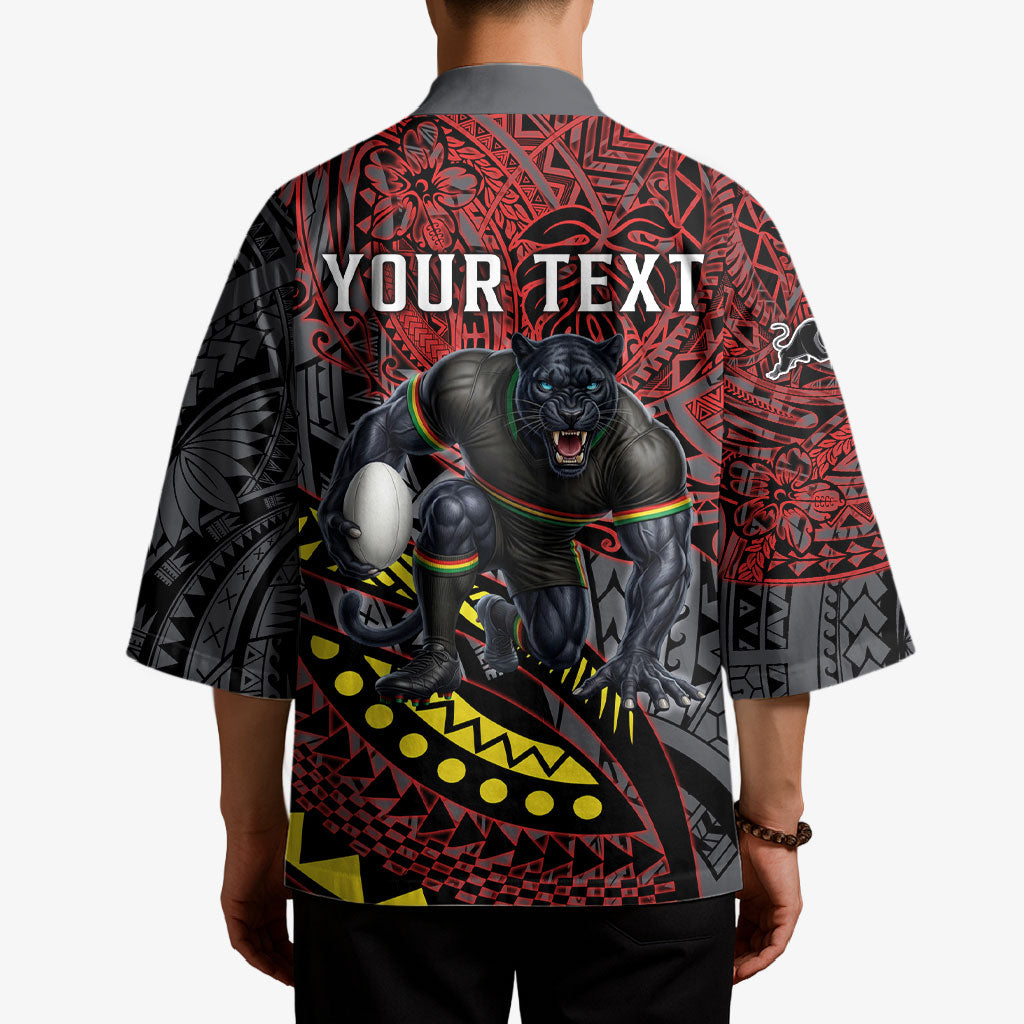 Personalised Penrith Panthers Kimono Polynesian Tribal Art Style With Fierce Panther Mascot