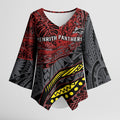 Personalised Penrith Panthers Kimono Sleeve Blouse Polynesian Tribal Art Style With Fierce Panther Mascot