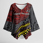 Personalised Penrith Panthers Kimono Sleeve Blouse Polynesian Tribal Art Style With Fierce Panther Mascot