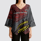 Personalised Penrith Panthers Kimono Sleeve Blouse Polynesian Tribal Art Style With Fierce Panther Mascot