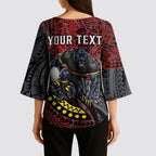 Personalised Penrith Panthers Kimono Sleeve Blouse Polynesian Tribal Art Style With Fierce Panther Mascot