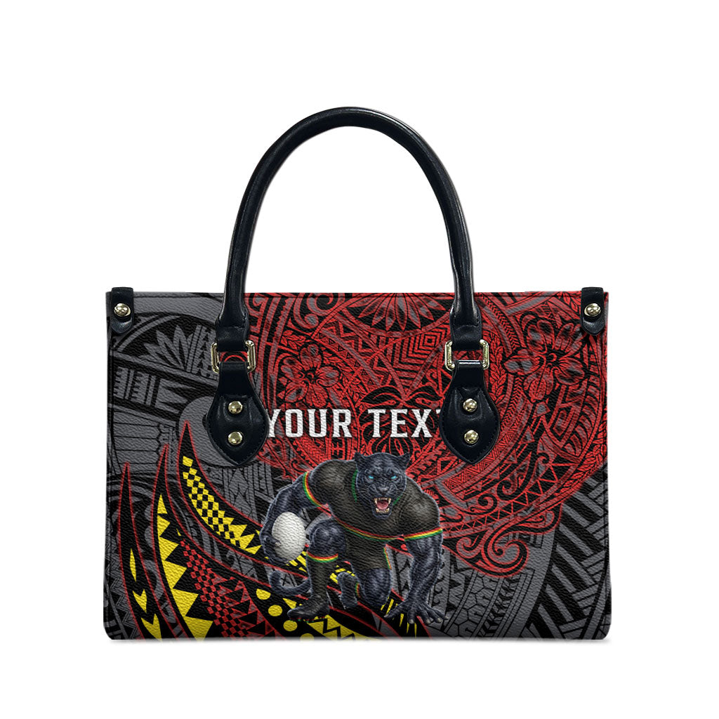 Personalised Penrith Panthers Leather Bag Polynesian Tribal Art Style With Fierce Panther Mascot