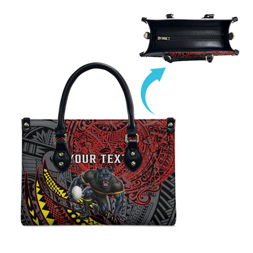Personalised Penrith Panthers Leather Bag Polynesian Tribal Art Style With Fierce Panther Mascot