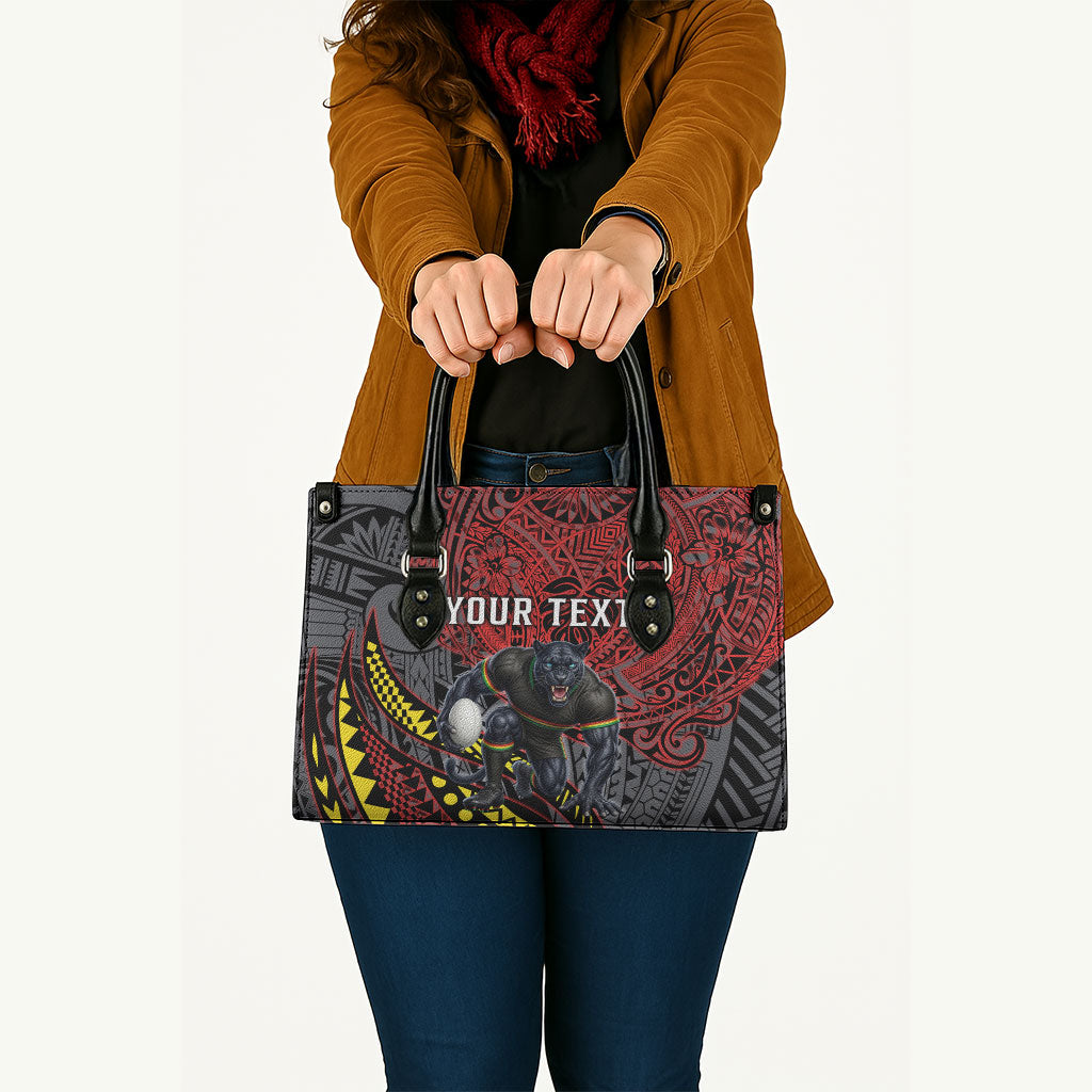 Personalised Penrith Panthers Leather Bag Polynesian Tribal Art Style With Fierce Panther Mascot