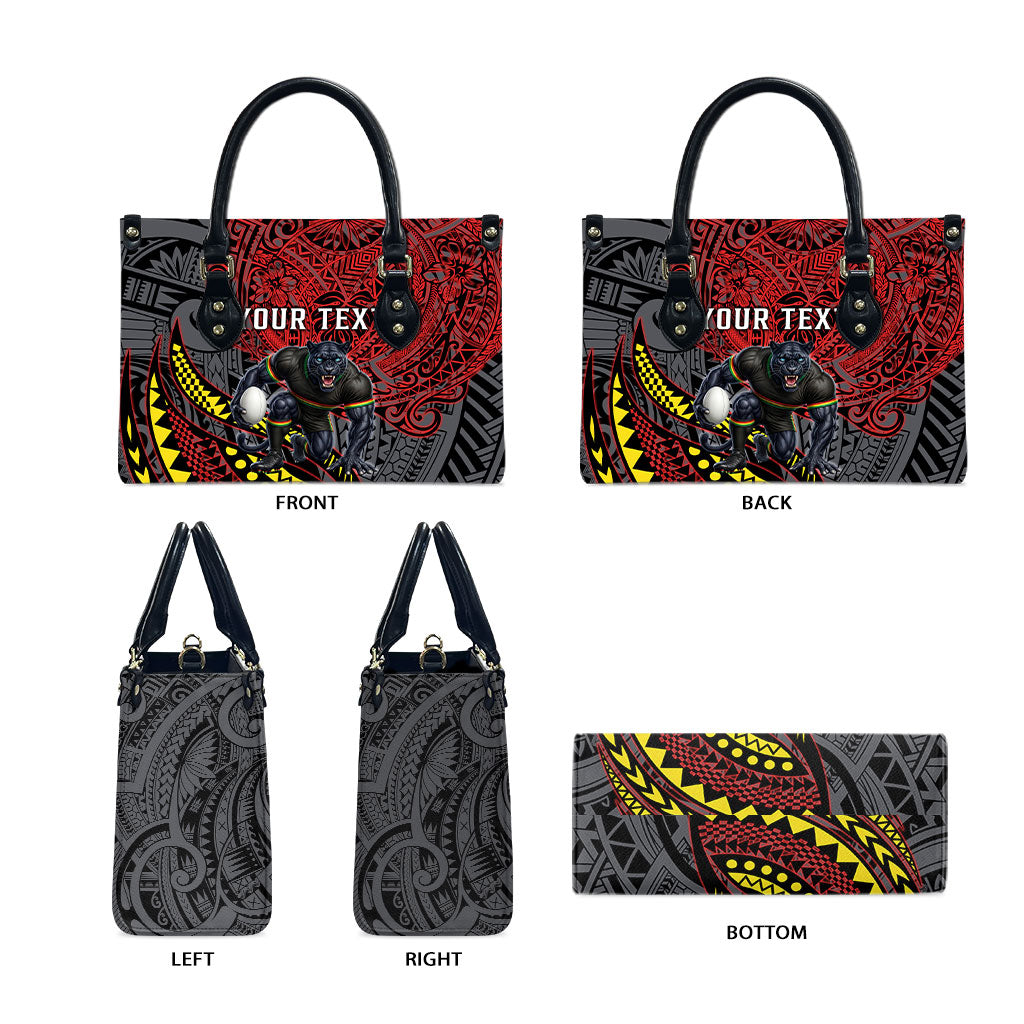 Personalised Penrith Panthers Leather Bag Polynesian Tribal Art Style With Fierce Panther Mascot