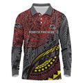 Personalised Penrith Panthers Long Sleeve Polo Shirt Polynesian Tribal Art Style With Fierce Panther Mascot