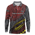 Personalised Penrith Panthers Long Sleeve Polo Shirt Polynesian Tribal Art Style With Fierce Panther Mascot
