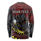 Personalised Penrith Panthers Long Sleeve Shirt Polynesian Tribal Art Style With Fierce Panther Mascot
