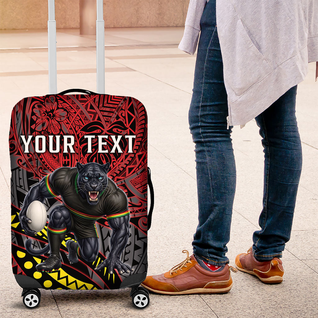 Personalised Penrith Panthers Luggage Cover Polynesian Tribal Art Style With Fierce Panther Mascot