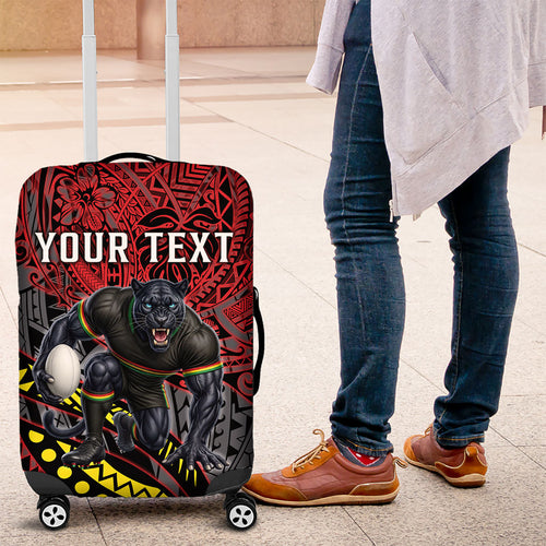 Personalised Penrith Panthers Luggage Cover Polynesian Tribal Art Style With Fierce Panther Mascot