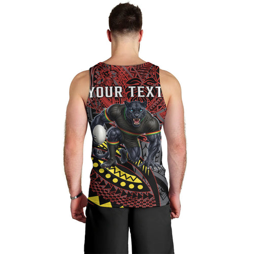 Personalised Penrith Panthers Men Tank Top Polynesian Tribal Art Style With Fierce Panther Mascot