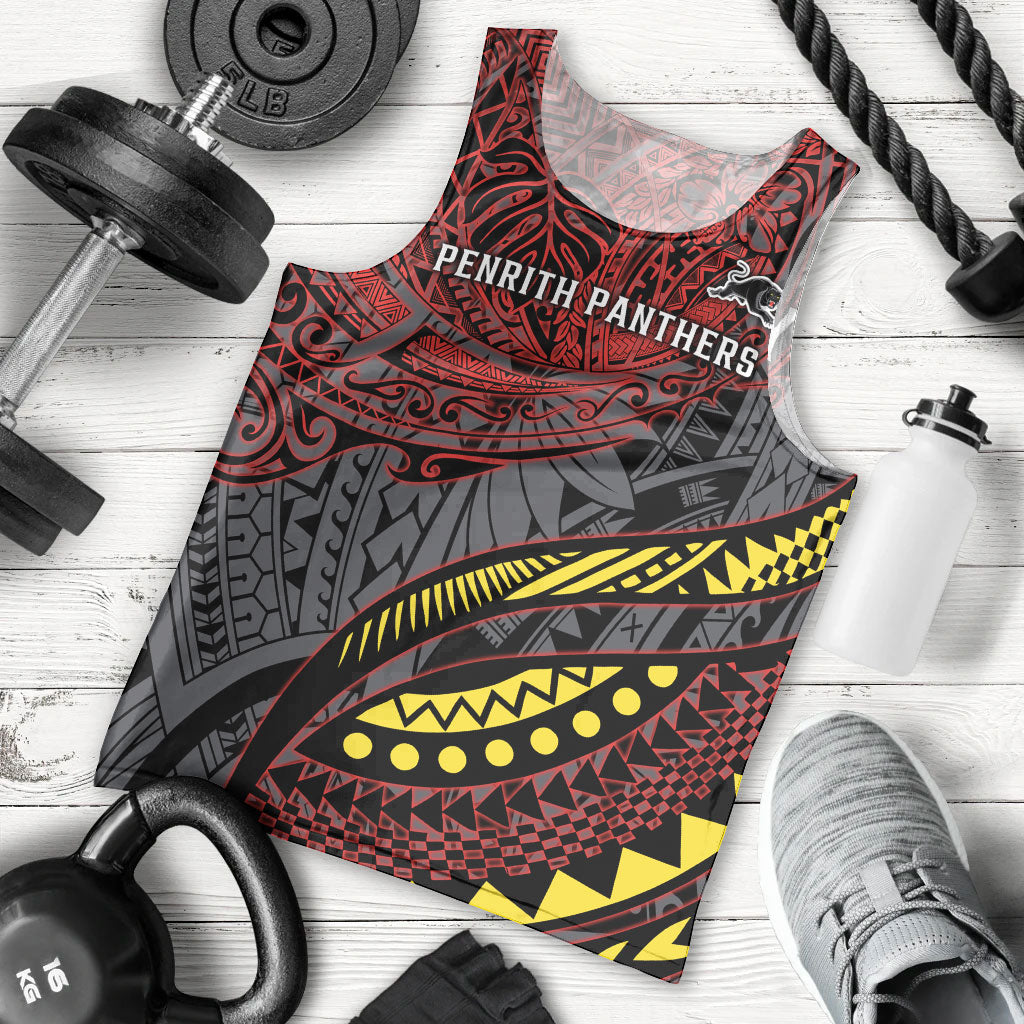 Personalised Penrith Panthers Men Tank Top Polynesian Tribal Art Style With Fierce Panther Mascot