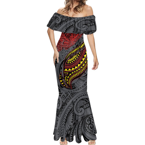 Personalised Penrith Panthers Mermaid Dress Polynesian Tribal Art Style With Fierce Panther Mascot