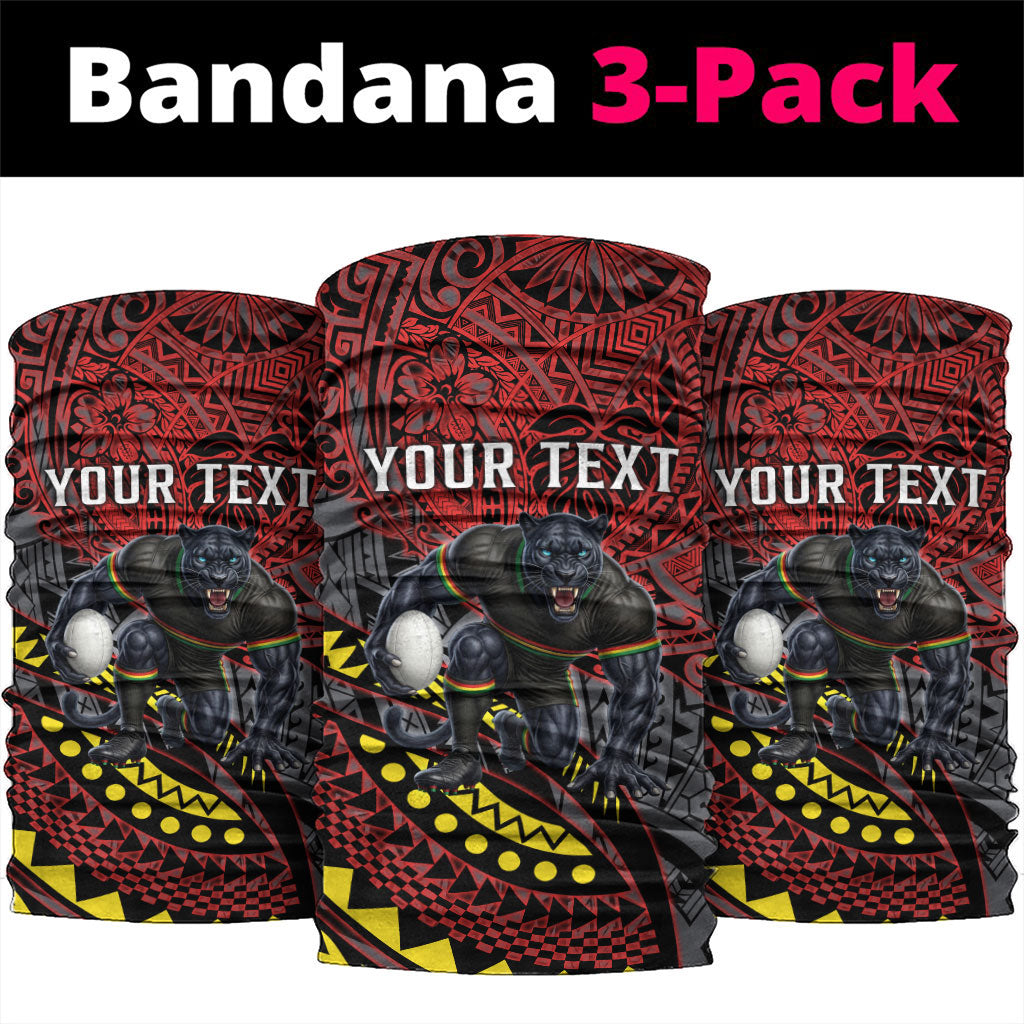 Personalised Penrith Panthers Neck Gaiter Polynesian Tribal Art Style With Fierce Panther Mascot