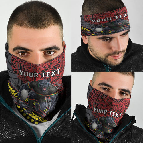 Personalised Penrith Panthers Neck Gaiter Polynesian Tribal Art Style With Fierce Panther Mascot