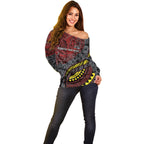 Personalised Penrith Panthers Off Shoulder Sweater Polynesian Tribal Art Style With Fierce Panther Mascot