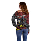 Personalised Penrith Panthers Off Shoulder Sweater Polynesian Tribal Art Style With Fierce Panther Mascot