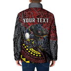 Personalised Penrith Panthers Padded Jacket Polynesian Tribal Art Style With Fierce Panther Mascot