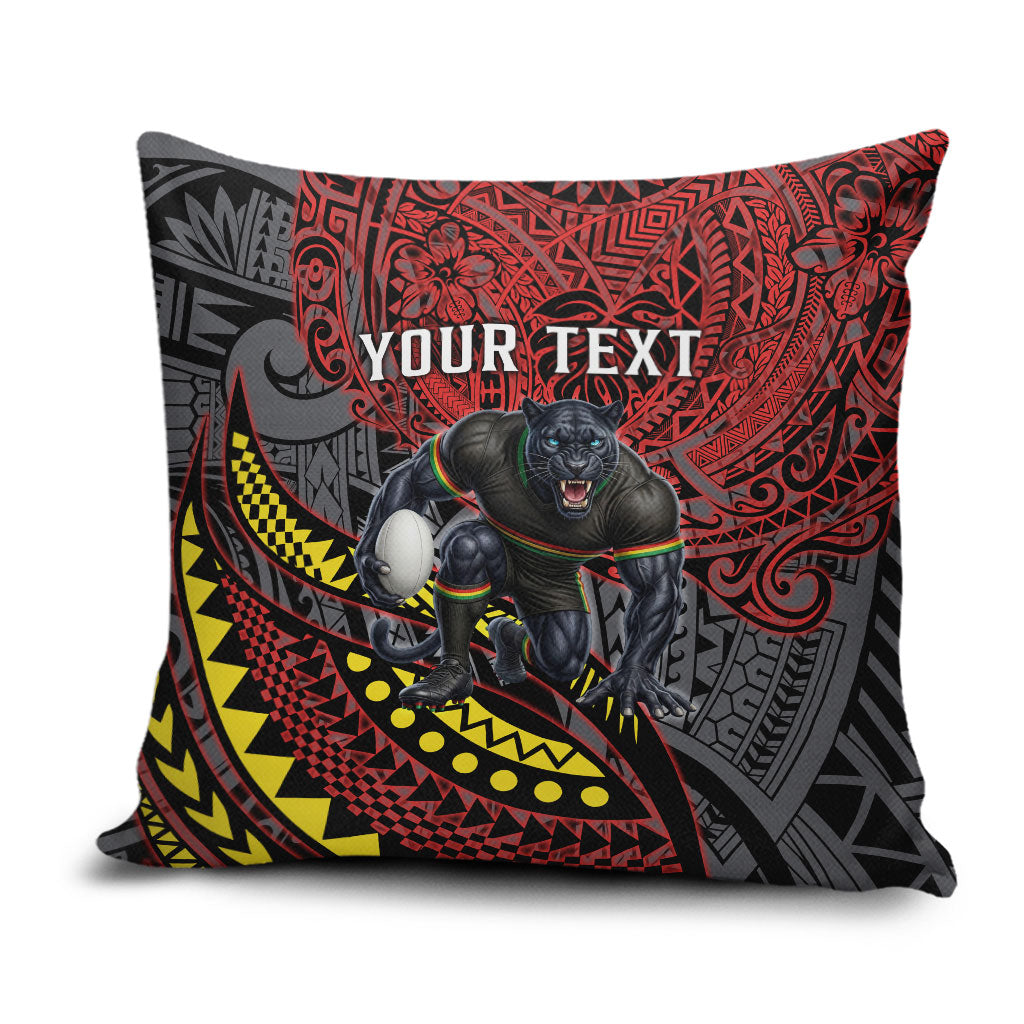 Personalised Penrith Panthers Pillow Cover Polynesian Tribal Art Style With Fierce Panther Mascot
