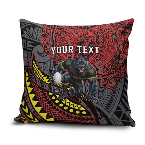 Personalised Penrith Panthers Pillow Cover Polynesian Tribal Art Style With Fierce Panther Mascot