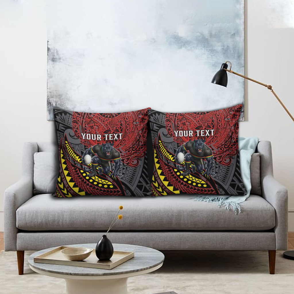 Personalised Penrith Panthers Pillow Cover Polynesian Tribal Art Style With Fierce Panther Mascot