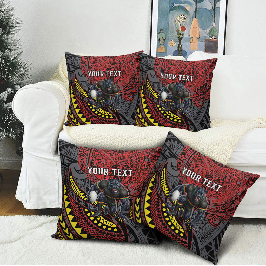 Personalised Penrith Panthers Pillow Cover Polynesian Tribal Art Style With Fierce Panther Mascot