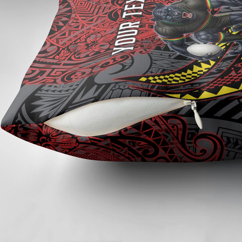Personalised Penrith Panthers Pillow Cover Polynesian Tribal Art Style With Fierce Panther Mascot