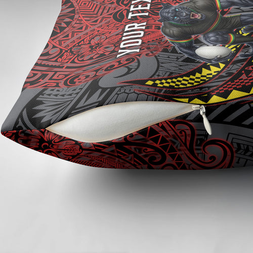 Personalised Penrith Panthers Pillow Cover Polynesian Tribal Art Style With Fierce Panther Mascot